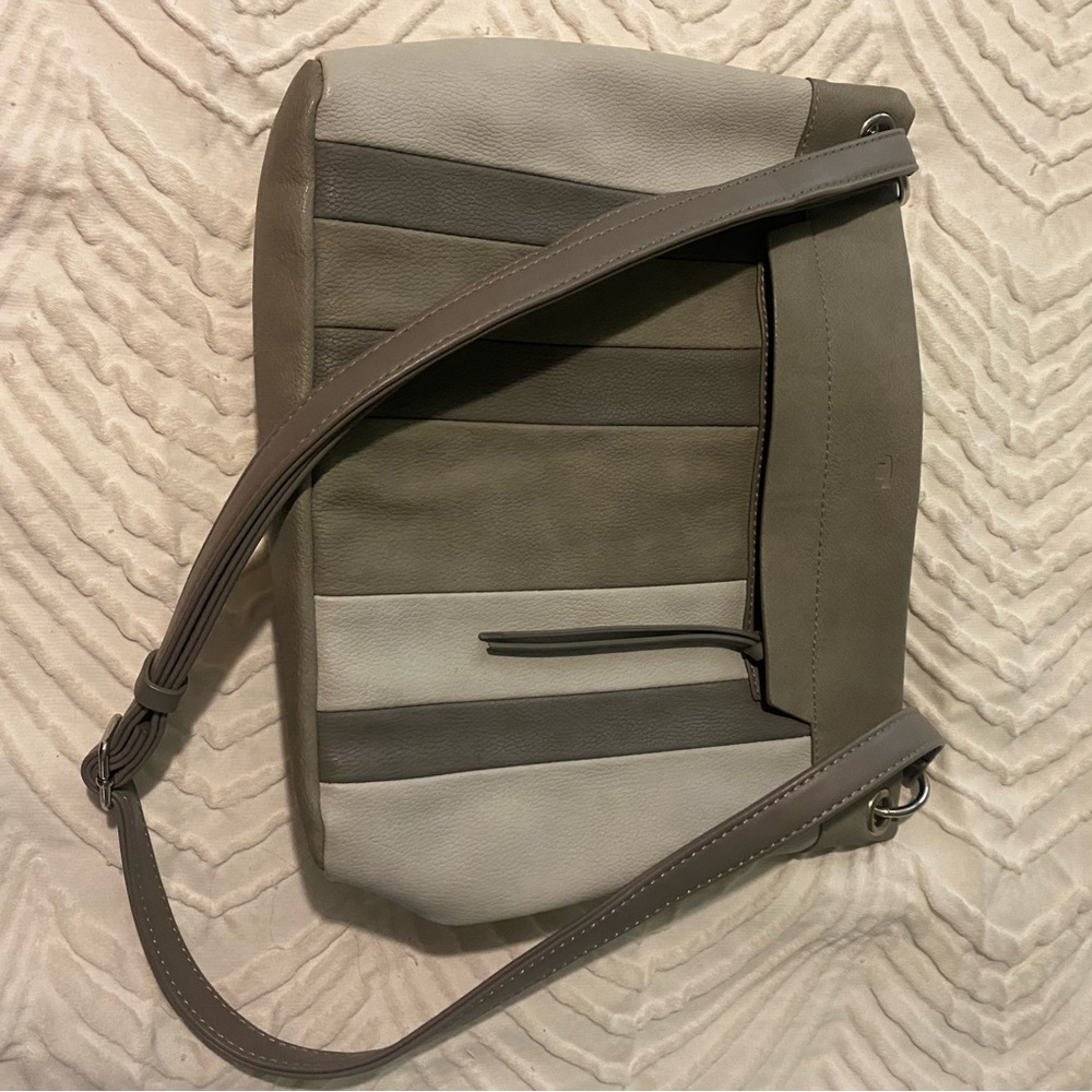 Gray and Brown Crossbody Bag with Adjustable Strap and Striped Design - Picture 5 of 6